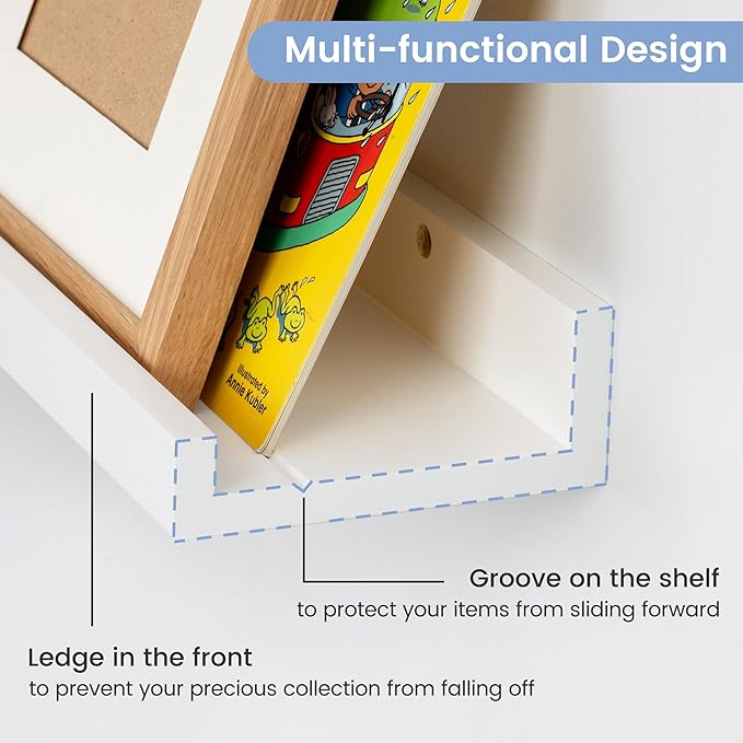 Picture Ledge Shelf, Floating Shelves Set of 2, Solid Pine Wood 55'' Long Large Nursery Book Shelves for Toys Storage, Kids Bookshelf for Living Room Bedroom Decor Books Photo Frames, White