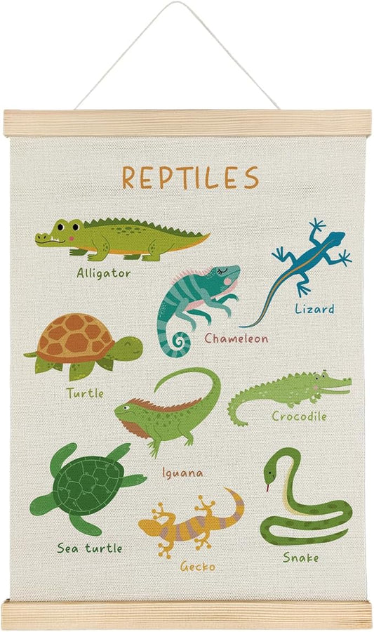 SereneHanctuary Reptile Animal Wall Art,Educational Animal Nursery Wall Decor, Boho Reptiles Poster Hanger Frame for Toddler Kids Bedroom Nursery Playroom Classroom Decor,12x16 Inches