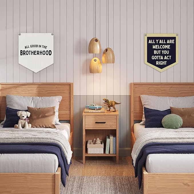 Lacama Vintage Room Decor,All Good In The Brotherhood Linen Banner,Boy Bedroom Wall Hanging Banner Pennant Flag Decor for Nursery Playroom Toddler Nursery Decor College Dorm Room,brother banner12.4x14 in