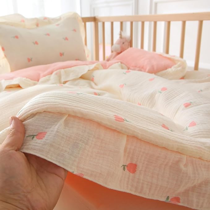 100% Cotton Muslin Crib Comforter/Quilt,Ultra Soft Cozy Reversible Baby Blanket,All Season Toddler Blankets for Boys and Girls, Machine Washable,41"x48"
