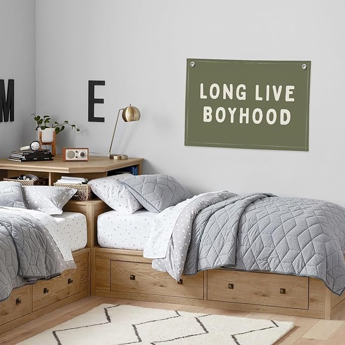 Long Live Boyhood Banner, Boy Nursery Decor, Canvas Banner Wall Hanging Flag Decor for Nursery Playroom Toddler Room, Boys Kids Room (Green)