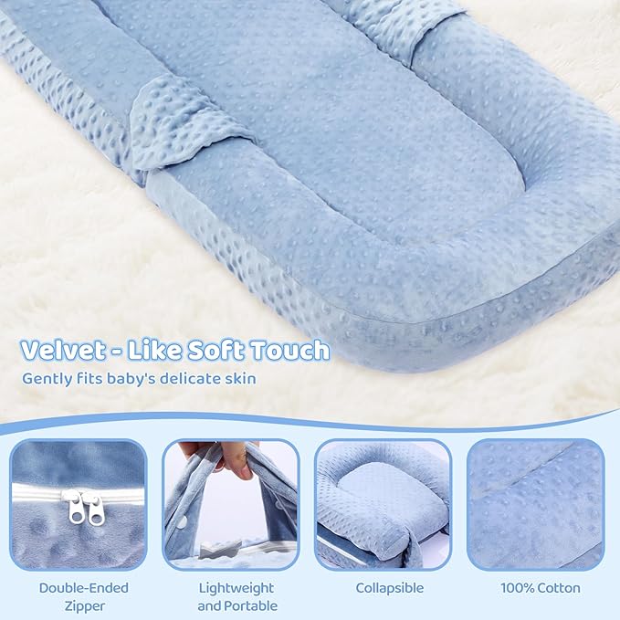 Baby Lounger Pillow- Portable Baby Lounger for Newborn, 0-24 Months,3-in-1 Baby Nest for Home and Travel, Foldable & Soft, CPC Certification Newborn Babies Essentials Gifts, Blue