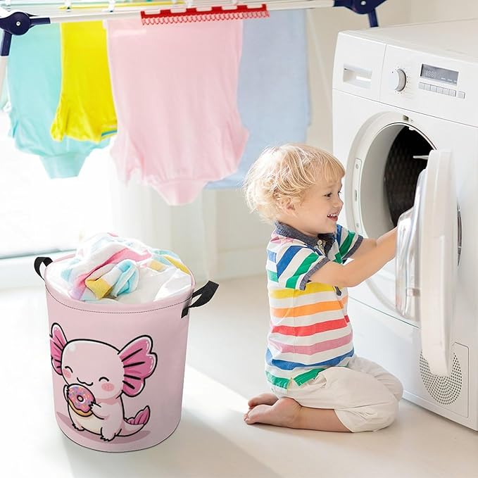 Pink Axolotl Laundry Basket Axolotl Room Decor Donut Laundry Hamper Clothes Hamper Toy Storage Bin for Bedroom Bathroom