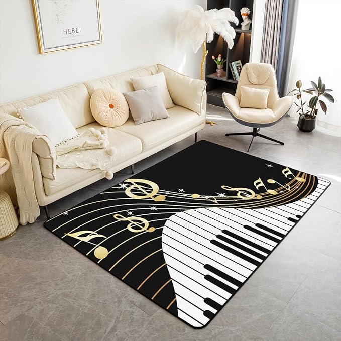 jejeloiu Piano Area Rug 4x5 Music Theme Living Room Rugs for Bedroom Soft Kids Luxury Piano Musical Decorative Carpet Inside Entryway Accent Rug Floor