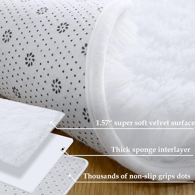 Merelax Modern Soft Fluffy Large Shaggy Rug for Bedroom Livingroom Dorm Kids Room Indoor Home Decorative, Non-Slip Plush Furry Fur Area Rugs Comfy Nursery Accent Floor Carpet 4'x6' White
