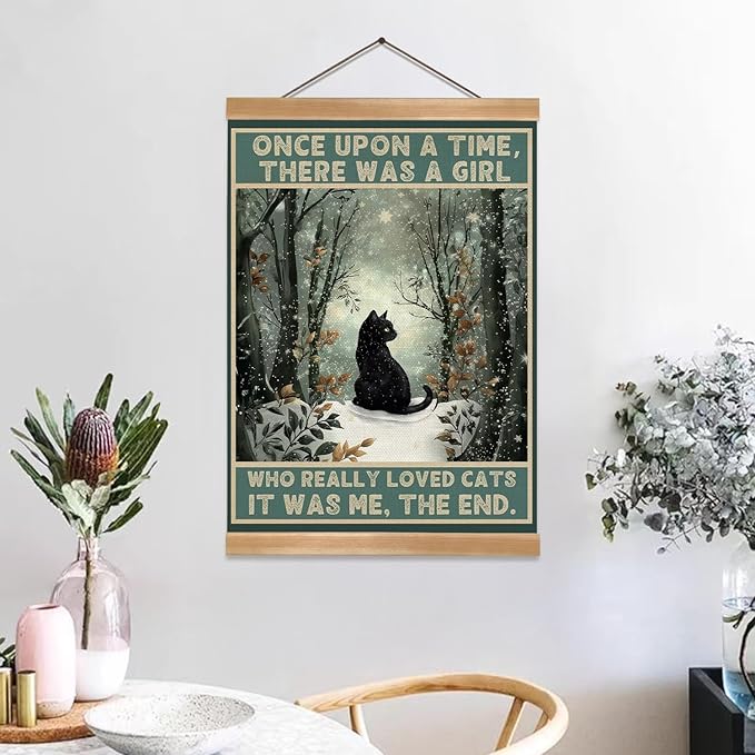 ZTGDA Cat Wall Art,Who Really Loved Cats Wall Decor, Linen Canvas Hanging Poster With Wood Frame,Rustic Woodland Print for Bedroom, Office, or Gift for Cat Moms (Cats)