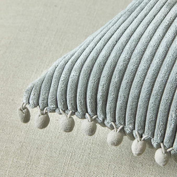 Fancy Homi 24x24 Pillow Covers, Pack of 2 Grey Throw Pillow Covers with Pom-poms, Super Soft Corduroy Square Solid Cushion Cover for Couch Sofa Bedroom Living Room 60x60 cm