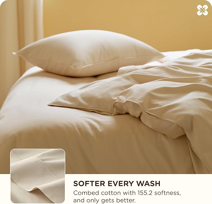 Bedsure Cotton Duvet Cover King Size, Cotton & Rayon Derived from Bamboo Blend Duvet Cover Set for Hot Sleepers, Ultra-Soft, Breathable & Lightweight Home Bedding for All Seasons (Beige,104"x90")