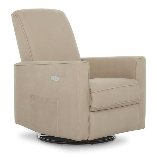 Evolur Harlow Upholstered Power Glider Recliner with USB Charging – Rocking & 360° Swivel with Smooth Glide – Greenguard Gold & FSC Certified – Modern Nursery and Living Room Chair in Fawn