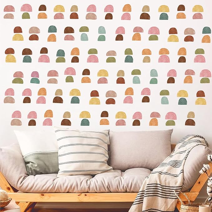 Boho Arch Wall Decals Geometric Modern Wall Stickers Colorful Abstract Pattern Stickers Irregular Arch Stickers Peel and Stick Small Half Circle Sticker Boho Wall Decals for Bedroom Living Room Decor
