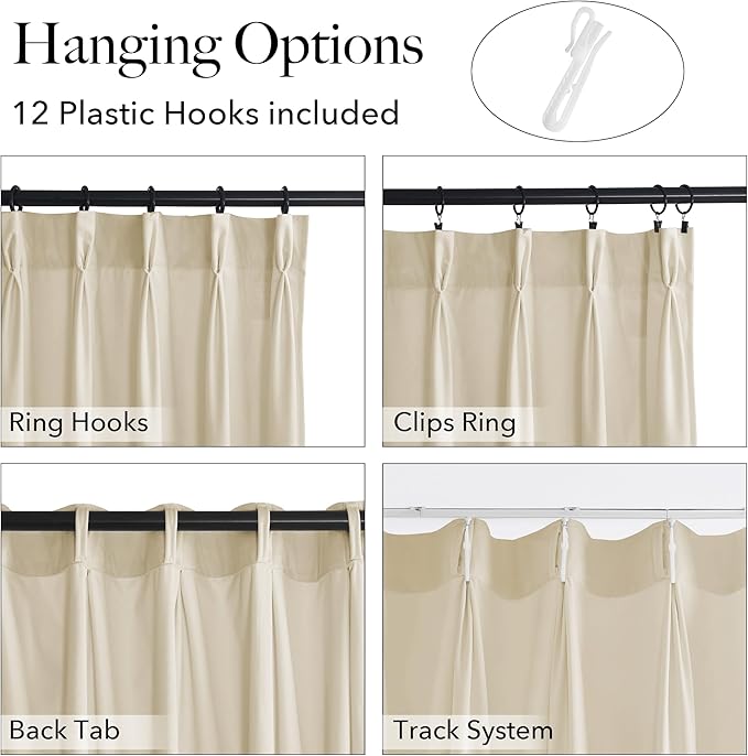 StangH Beige Pinch Pleated Velvet Curtains for Living Room, 96 inches Long Light Dimming Farmhouse Window Drapes Thermal Insulated Track System Panels for Nursery Dining Room, W38 x L96, 2 Panels