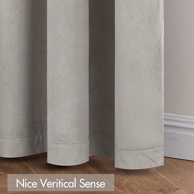 MIULEE Silver Velvet Curtains Thermal Insulated Blackout Curtain Drapes for Bedroom Living Room Darkening 84 Inches Long Curtains Panels Rod Pocket Set of 2