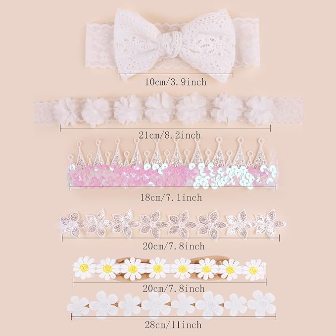 cherrboll Baby Flower Bows Headbands 6pcs Floral Hair Wraps Nylon Hairbands Crown Newborn Infant Toddler Hair Accessories