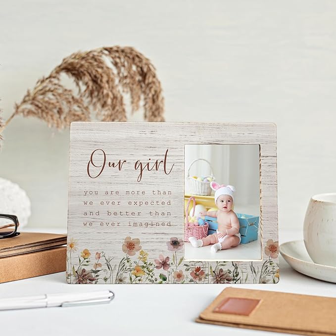 Our Girl Picture Frames, New Born Baby Picture Frame, Photo Frame for Daughter & Friend, Gifts for Daughter - 'You Are More Than We Ever Expected' Wood Frame for 4x6 Photos