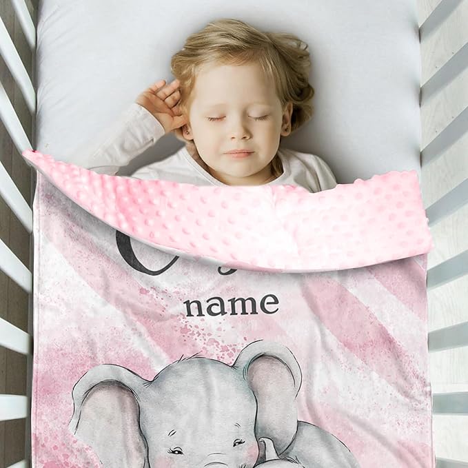 Personalized Baby Blankets for Girls, Custom Name Pink Elephant Baby Blanket, Soft Receiving Blanket for Newborns and Toddlers, Ideal for Baby Showers and Nursery Decor