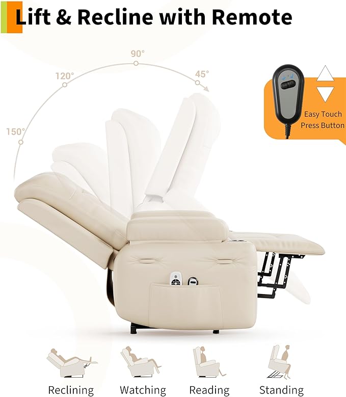 GarveeHome Power Recliner Chair - Heat and Massage, Adjustable Electric Recliner Ergonomic PU Leather Single Sofa, Tall Back, Padded Seat, Lazy Chair for Living Room