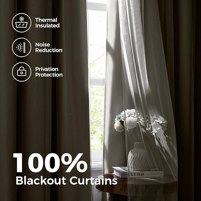 100% Blackout Curtains for Bedroom, Double Layer Ivory Curtains, Black Out Curtain 96 inch Long with Sheer Overlay for Living Room, Room Darkening Window Drapes with Grommet, 52" W x 96" L