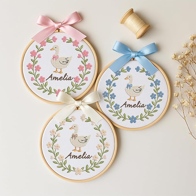 Personalized Baby Name Sign Welcome Baby Announcement Sign Newborn Baby Embroidery Hoop with Bows Baby Hospital Name Sign Custom Infant Baby Name Baby Shower Gifts (06)