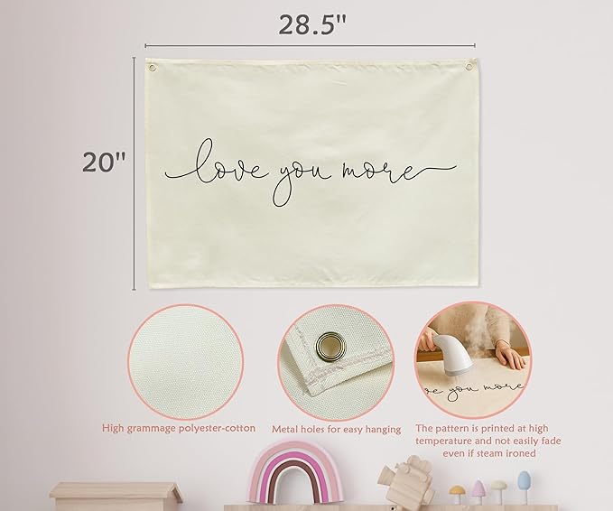 Nursery Banner Wall Decor-Boho Rectangular Banner Pennant Poster Flags-for Baby Boy Girl Room Home Playroom Dorm Classroom-Baby Present Shower Birthday Christmas-Love You More-28.5x20 Inches