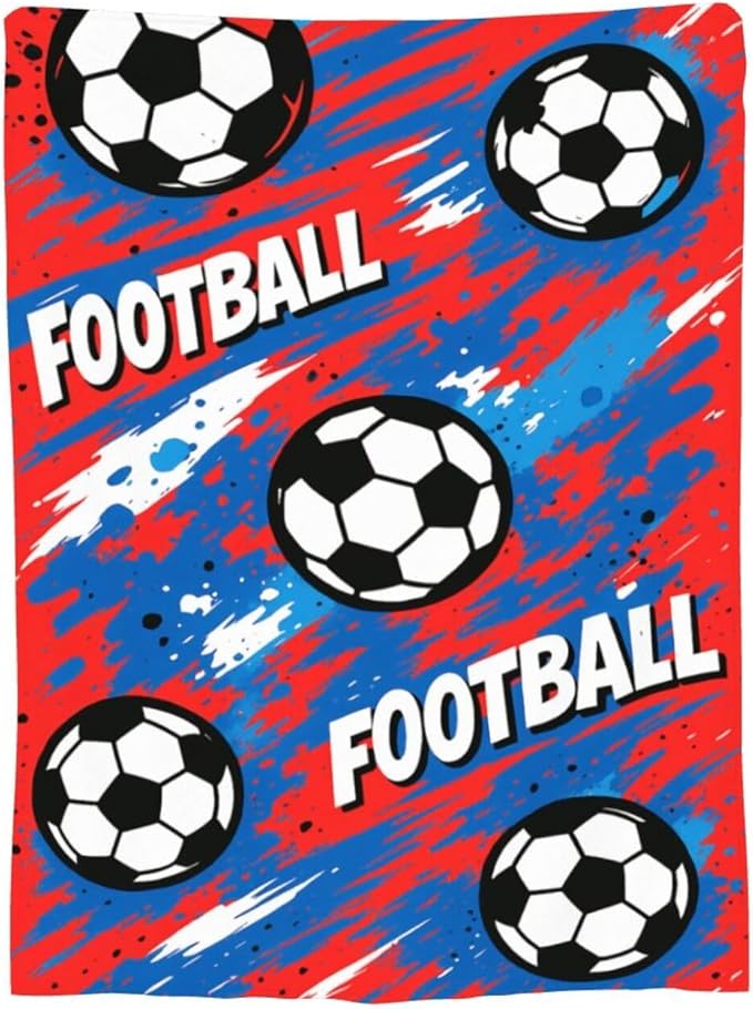Soccer Football Throw Blanket Soft Cozy Fleece Fuzzy Plush Warm Sports Stuff Bedding Blankets Soccer Gifts for Boys Girls Kids Adult Men Women 60"X80"