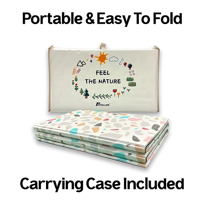 Baby Foldable Play Mat for Baby - Deco Terrazzo Floor Mats design - Perfect Tummy Time Mat & Nursery Rug - Portable Playroom Rug, Indoor/Outdoor, Waterproof, Made in Korea - Large 79" x 55"