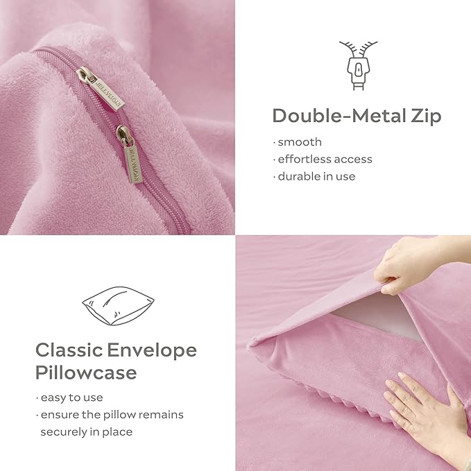 JELLYMONI Plush Duvet Cover Set - King Size Pink Striped Fluffy Comforter Cover 3pcs Bedding Set Luxury Ultra Soft Faux Fur Duvet Cover with Zipper and 2 Pillowcases (NO Comforter)