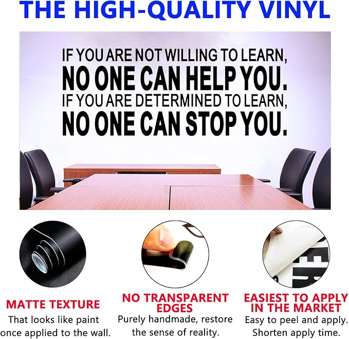Inspirational Quotes Wall Decals for Office: Motivational Positive Vinyl Art Wall Stickers - School Classroom Workplace Home Wall Decor - If You are Not Willing to Learn 32"X12.5"