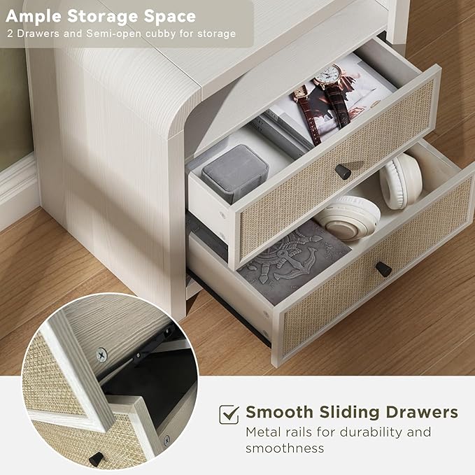 Oak&Sparrow 2 Drawer Tall Dresser for Bedroom, 23.6'' Rattan Dresser with Ample Storage, Boho Chest of Drawers, Thickened Curved Profile Design, Oak Dressers for Bedroom, Living Room