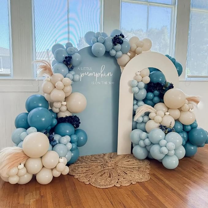 Dusty Blue Balloons, 12 Inch Slate Baby Blue and Sand White Balloons for Boys Baby Shower Bridal Shower Engagement Wedding Birthday Party Decorations
