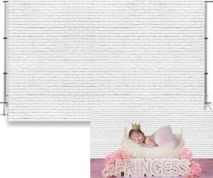 Vinyl 20x10ft Vintage White Brick Wall Photo Backdrop for Photography Newborn Baby Shower Girls Adults Portrait Photography Background Wallpaper Photo Studio Props