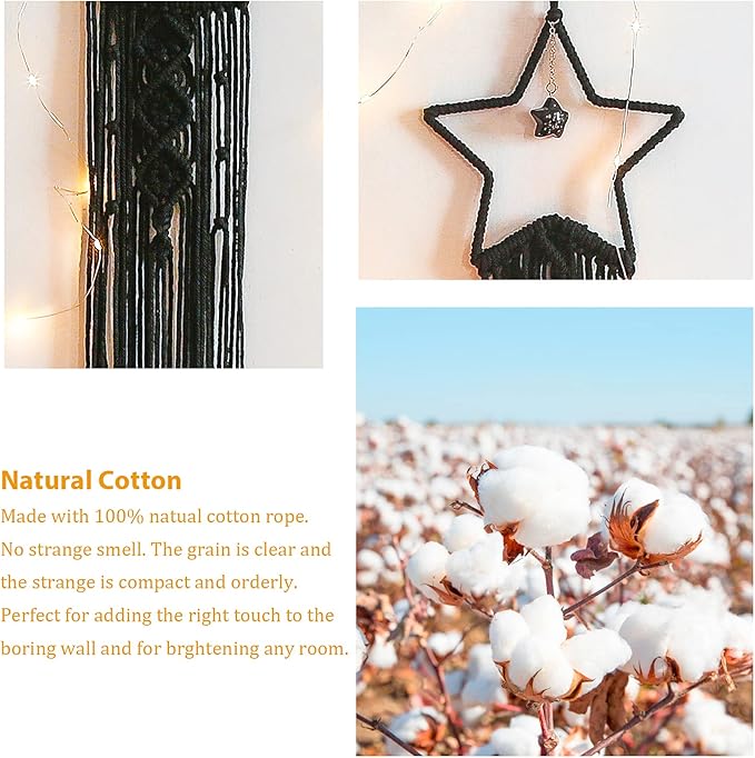 Tarklanda Moon Star Dream Catcher Decor,2pcs Boho Home Moon Star Black Dreamcatcher, Bohemian Wall Hanging Dream Catcher Decor for Home Bedroom Craft Decoration