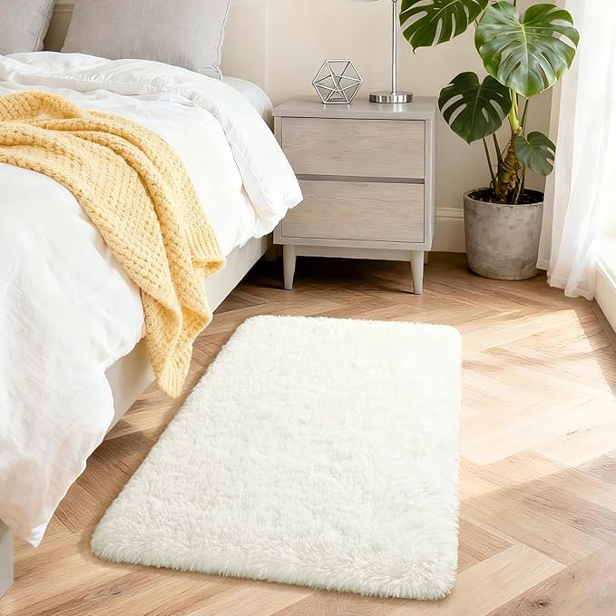 Merelax Soft Modern Indoor Shaggy Area Rug for Bedroom Livingroom Dorm Kids Room Home Decorative, Non-Slip Plush Fluffy Furry Fur Rugs Comfy Nursery Accent Floor Carpet 2x3 Feet, Ivory