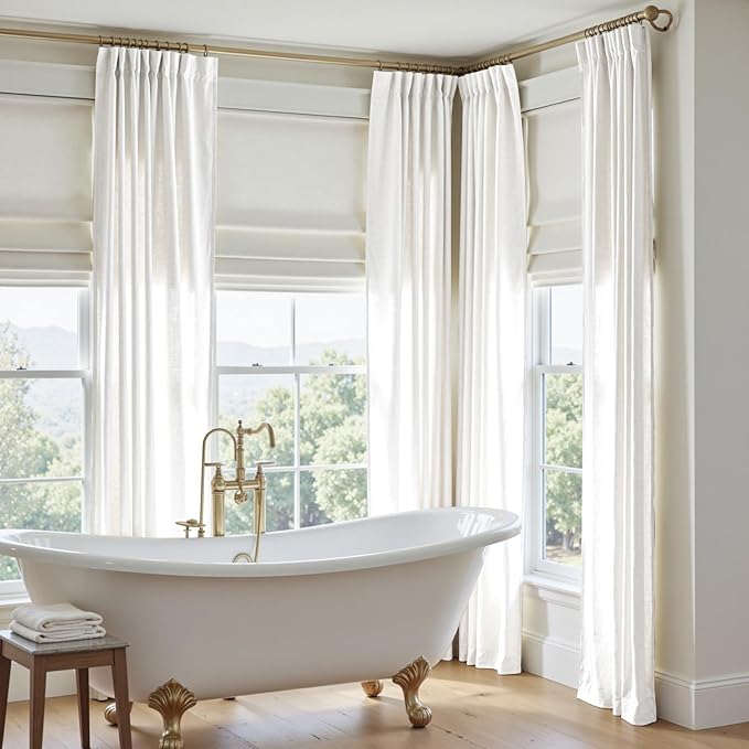 jinchan Linen Curtains 50W x 84L Inch Off White for Living Room Farmhouse Curtains Clip Rings Back Tab Rod Pocket Drapes 4-Panel Set