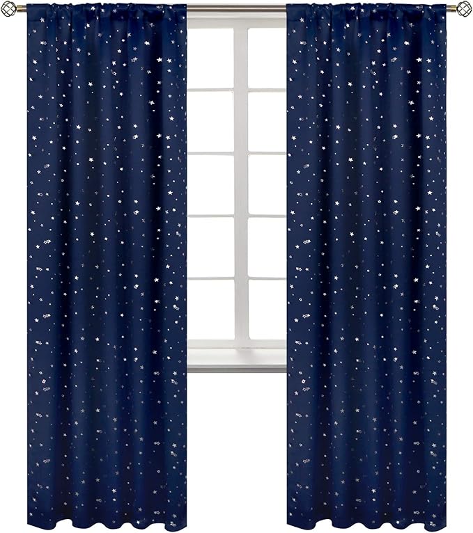 BGment Kids Blackout Curtains for Bedroom, Rod Pocket Room Darkening Curtains Decoration Thermal Insulation Window Drapes for Nursery, Children Room, 2 Panels, Each 52 x 84 Inch, Navy Blue