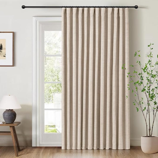 INOVADAY 100% Blackout Curtains for Bedroom, Black Out Curtains 108 Inch Long, Clip Rings Linen Blackout Drapes, Thermal Insulated Room Darkening for Living Room, 1 Panel - Oatmeal,W102xL108