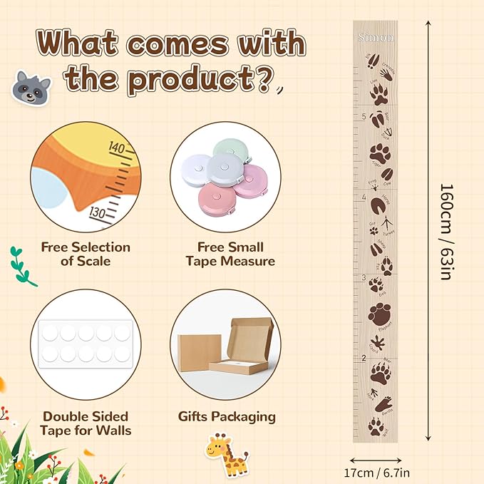 Personalized Kid Height Wall Chart,Animal Footprints Kids Height Wall Chart,Height Measurement Children,Height Growth Chart,Fun Nursery Decor Thoughtful Birthday Gift Boys Girls