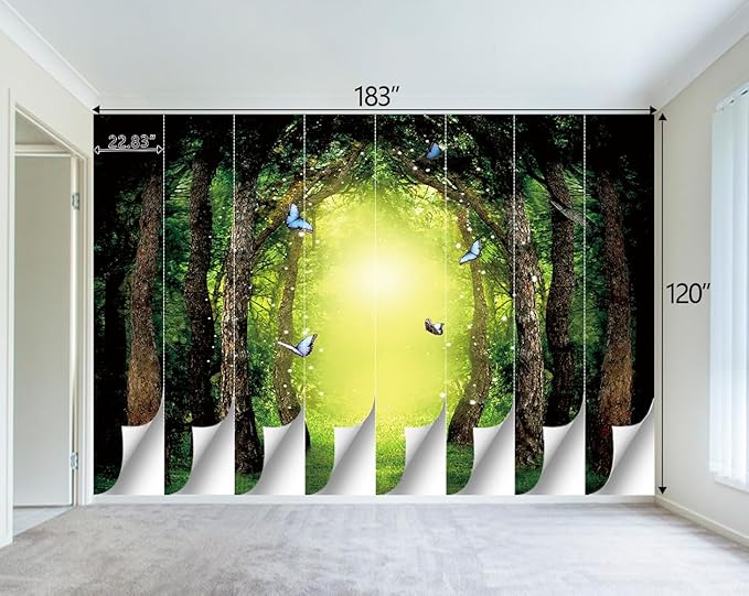 Classy Dream Butterfly Forest Tree Wallpaper for Bedroom Jungle Woodland Wall Mural Living Room Large Woods Adhesive Fabric decorr - 183"x120"（Not Peel and Stick）