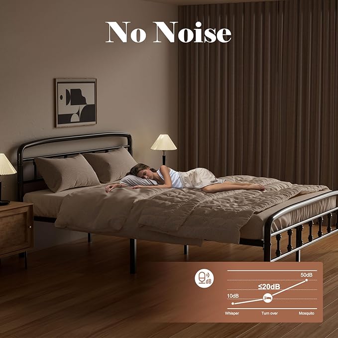Queen Bed Frames with Headboard, Heavy Duty Bed Frames with Headboard Noise-Free Design & 12" Underbed Storage,No Box Spring Needed/Tool-Free 30 Mins Assembly