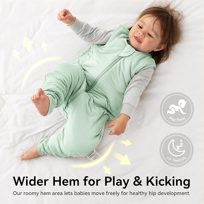 Rayon Made From Bamboo Sleep Sack 6-12 Months 0.5 Tog Ultra Soft Summer Toddler Sleep Sack with Feet 2-Way Zipper Lightweight Baby Sleeping Bag with Legs Thin Baby Wearable Blanket-Green