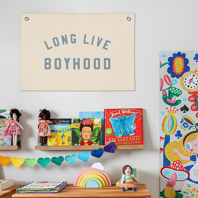 Boys Room Decor, Long Live Boyhood Banner, Baby Boy Shower Decorations, Linen Canvas Banner Wall Hanging Flag Decor for Toddler Boy Room Nursery Playroom 20x30