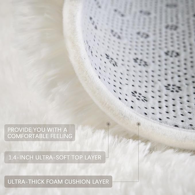BENRON Soft Fluffy Rugs for Living Room 9 x 12 Cream White, Extra Large Area Rug for Bedroom Dining Table Office Kids Nursery Room, Machine Washable