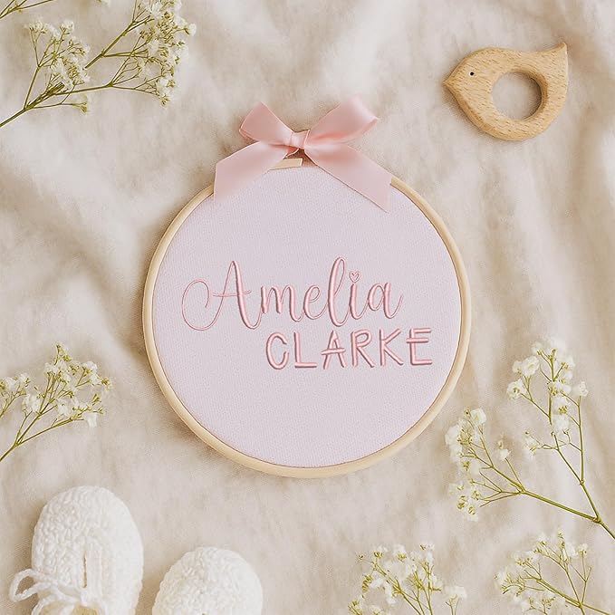 Personalized Baby Name Sign Welcome Baby Announcement Sign Newborn Baby Embroidery Hoop with Bows Baby Hospital Name Sign Custom Infant Baby Name Baby Shower Gifts (15)