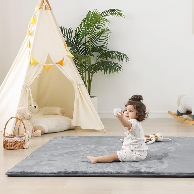 1.5" Thick Baby Play Mat for Floor, 50x50 Playpen Mat, Pro Soft Flannel Foam Mats Toddler Infant Kids Crawling for Nursery Rug Playroom Living Room Waterproof Easy Care Non-Slip (Dark Grey)