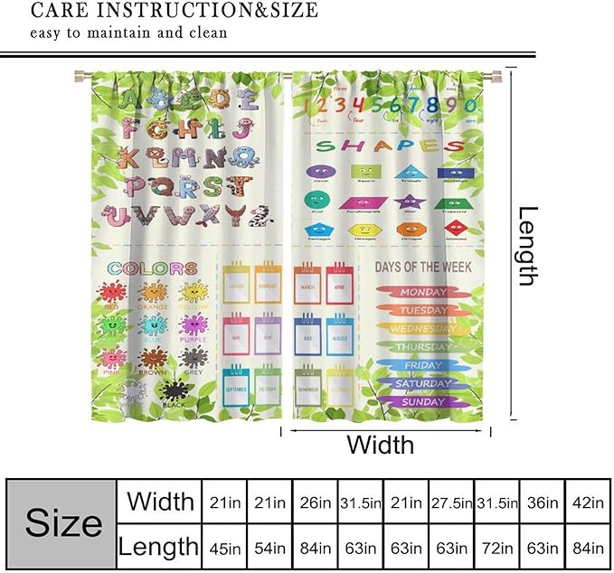 Kids Alphabet Curtain Cartoon Animal Nursery Rustic Leaves Plant Funny School Education Learning Tools Printed Rod Pocket Blackout Window Drapes for Bedroom Living Room 63" W X 63" L