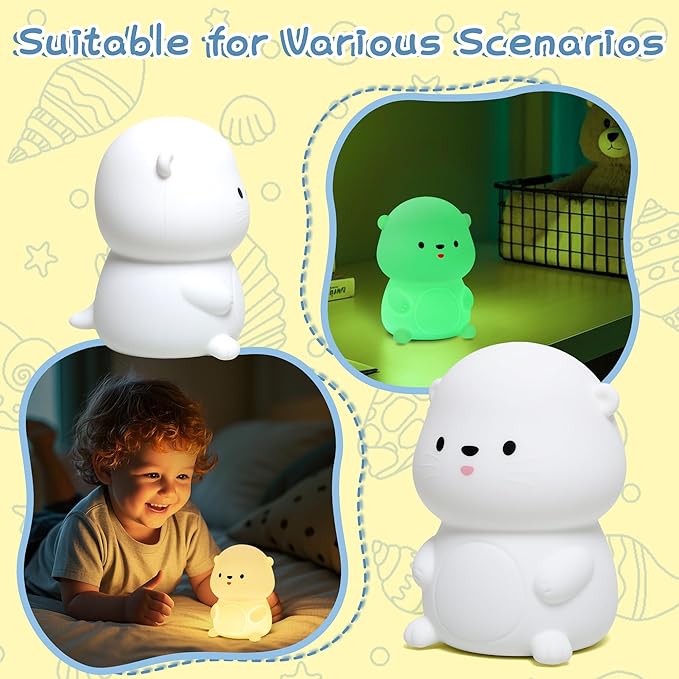 YuanDian Sea Otter Night Light, Gift for Babies and Teens, Decorate Kids' Bedroom with Cute Silicone Otter Nightlights with 8 Color Lights, Christmas Birthday Gift for Children and Toddlers Adults