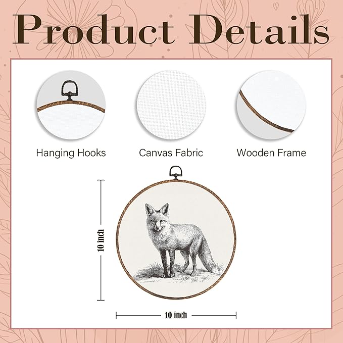 Vintage Fox Round Wall Art Framed, Cottagecore Round Wall Decor, Retro Animal Farmhouse Hanging Canvas Prints Wall Sculptures for Home Nursery Bedroom Decor, 10x10 Inch