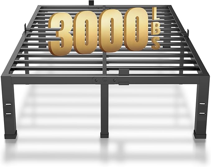 MAF King Bed Frame 14 Inch Heavy Duty Metal Platform BedFrame with Black Steel Slat Support Noise Free King-Bed-Frame, No Box Spring Needed
