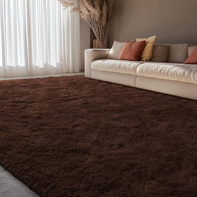 EVOIONOS 10x14 Washable Large Area Rug for Living Room, Fluffy Shag Rug for Bedroom, Ultra Soft Plush Non Slip Carpet for Indoor Floor Bedside Nursery Kids Girl Room Dorm, Home Decor Aesthetic Coffee