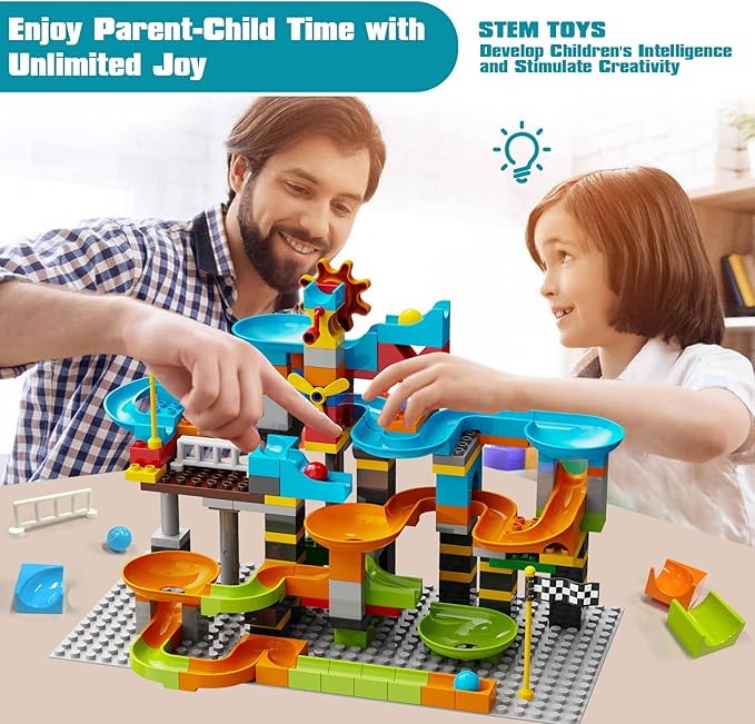 JIXIn 3in1 Marble Runs for Kids 4-8/Building Blocks Compatible with LEGO DUPLOS for Age 2-5/Marble Run for Kids Ages 3-5 STEM Toy Set with 164 Pcs Classic Big Block/Gift Toys for Kid Ages 3 4 5 6 7 8+