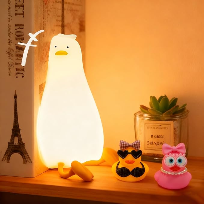 Lying Flat Duck Night Light,Cute White Elephant Gifts,Existential Crisis Duck Lamp,Silicone Squishy Animal Nursery Nightlight, Dimmable/Rechargeable Bedside Touch Lamp,Xmas Gifts for Baby Adults Kids